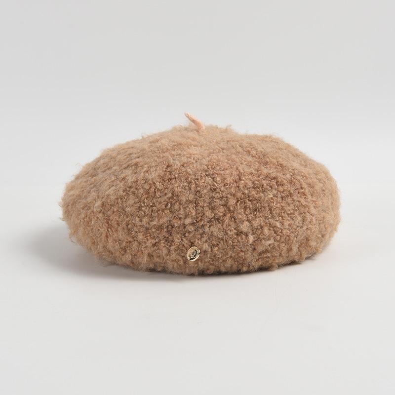 Beret Female Autumn And Winter Show Small Temperament Literary And Retro Circle Lamb Plush Big Head Circumference Versatile Painter Hat