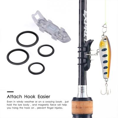 10-4pc Fishing Magnetic Fixed Lure Jig Hooks Holder with Rubber Rings Automatic Fishing Lure Bait Holder for Fishing Rod Tools