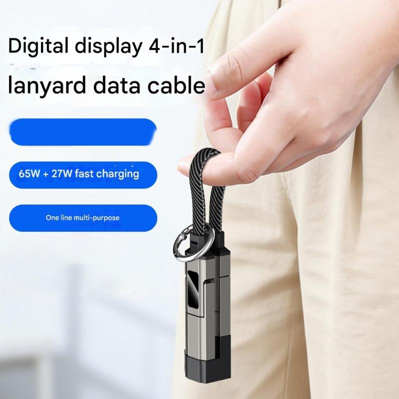Multifunctional Keychain Charging Cord with Digital Display Zinc Alloy Construction 40Gbps Data Cable for Travel Use