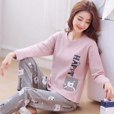 Spring Thin 2pieces Pyjamas Set Women Tops Cotton Round Neck Girls Pajamas Sets Teacup Cat Sleepwear Clothes Pijamas Mujer