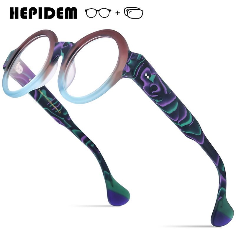 

HEPIDEM Прогрессивные очки по рецепту Фотохромные линзы для близорукости Оптические очки Мужские Женские Ацетатные Круглые Очки 282 Single Version&1.56&None