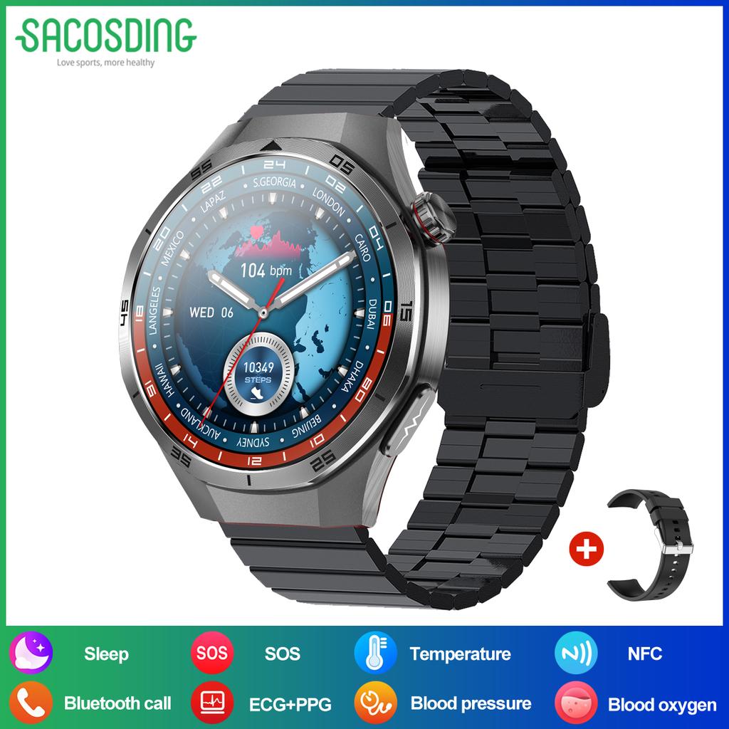 SACOSDING  Smart Watch AMOLED Screen IP68 Waterproof Bluetooth Call Man  NFC Smartwatch