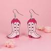 1 Pair Western Cowgirl Style Versatile Pink Acrylic Wavy Cowboy Boot Drop Earrings, Suitable For Women Party And Everyday Wear