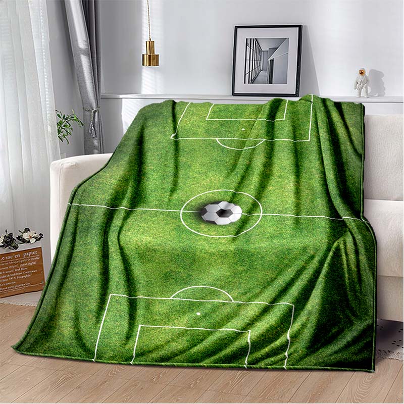 Soccer Football Field Print Flannel Blanket Soft Warm Throw Sofa Bedroom Game Room Birthday Gift Indoor Home Bedding Decor
