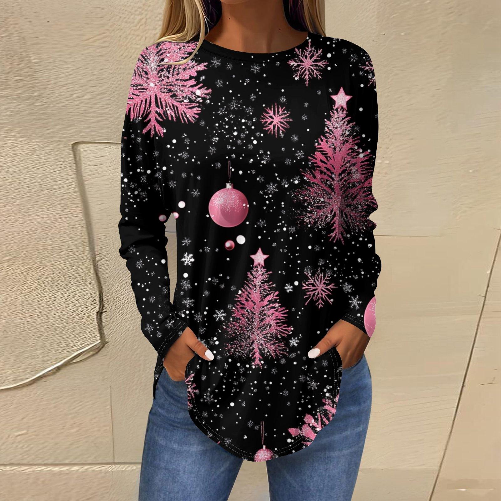 Женские свободные топы с круглым вырезом и капюшоном с длинными рукавами — фото 9