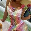 New European and American Rainbow-colored Beach Sexy Shoulder-spilling Fishing Net Slim-fit Hip-wrapped Sexy Underwear