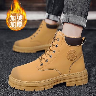 High-top Men's Shoes 2025 Autumn and Winter British Wind Big Yellow Boots Couple Tooling Martin Boots Men's Velvet Cotton Shoes