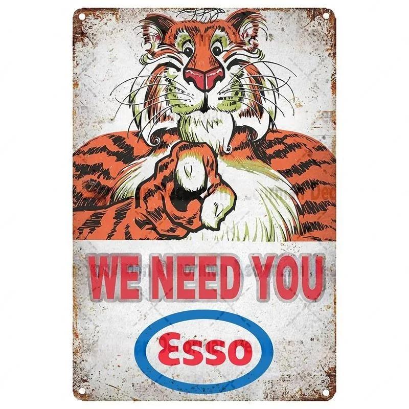 Mike86 ESSO Tiger PIN UP Vintage Metal Tin Signs Man Cave Oil Shop Posters Decoration LTA