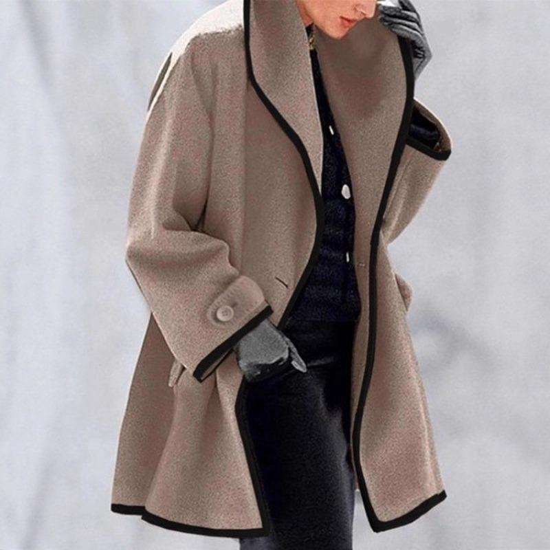 Women's Fashionable Autumn and Winter Multicolor Round Neck Loose Hooded Woolen Coat Color Blocked Edge Women's Coat