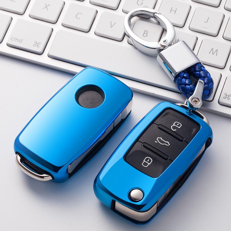 Volkswagen Folding TPU Key Case with Electroplated Soft Rubber Protective Shell for Lavida and Lamando Models