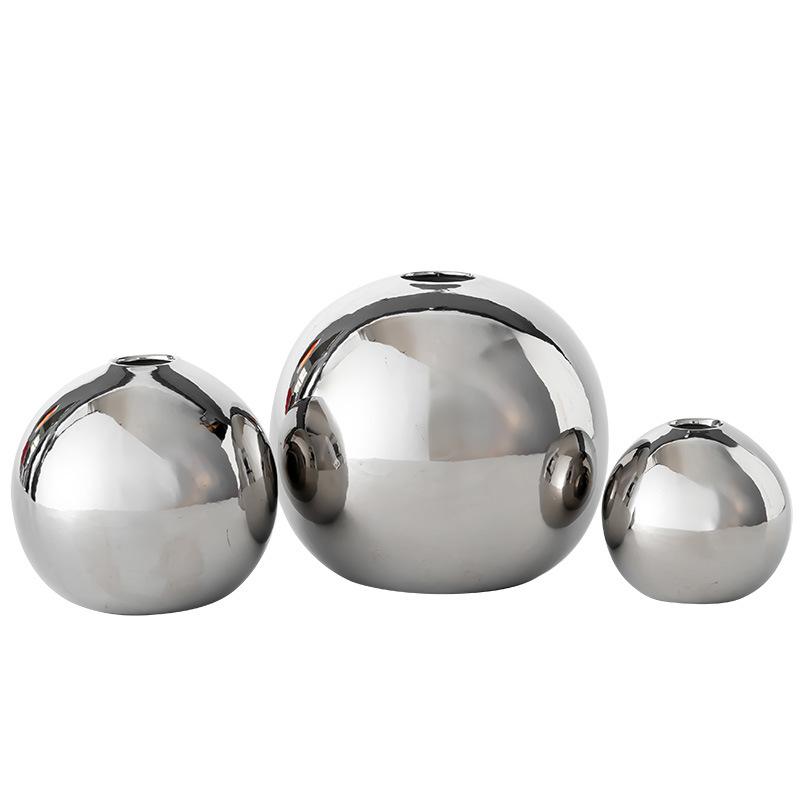 Lusso Leggero, Sensazione di Alta Gamma, Argento Elettrolucidato, Forma Sferica, Vaso in Ceramica, Decorazione Soggiorno, Composizione Floreale, Ornamenti Decorativi