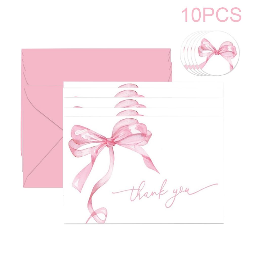 Runtow 10pcs Pink Bow Thank You Cards ,Wedding Greeting Cards with Envelopes ,Birthday Party Invitation Card