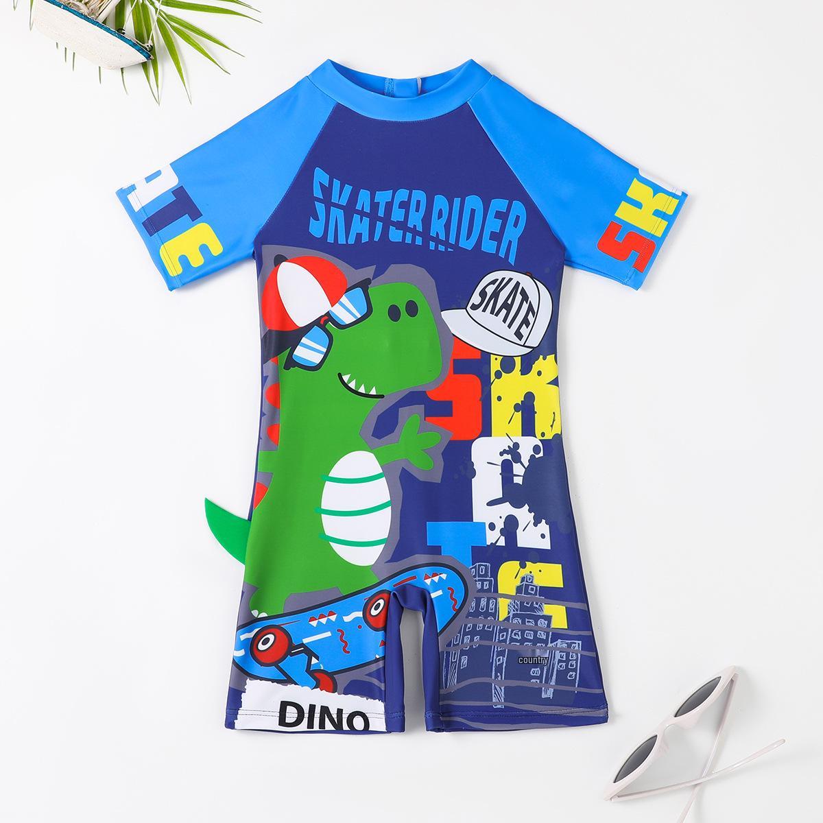 

Boys One-Piece Dinosaur Print Swimsuit with Zipper - 2025 Short-Sleeved Design 8 Years синий