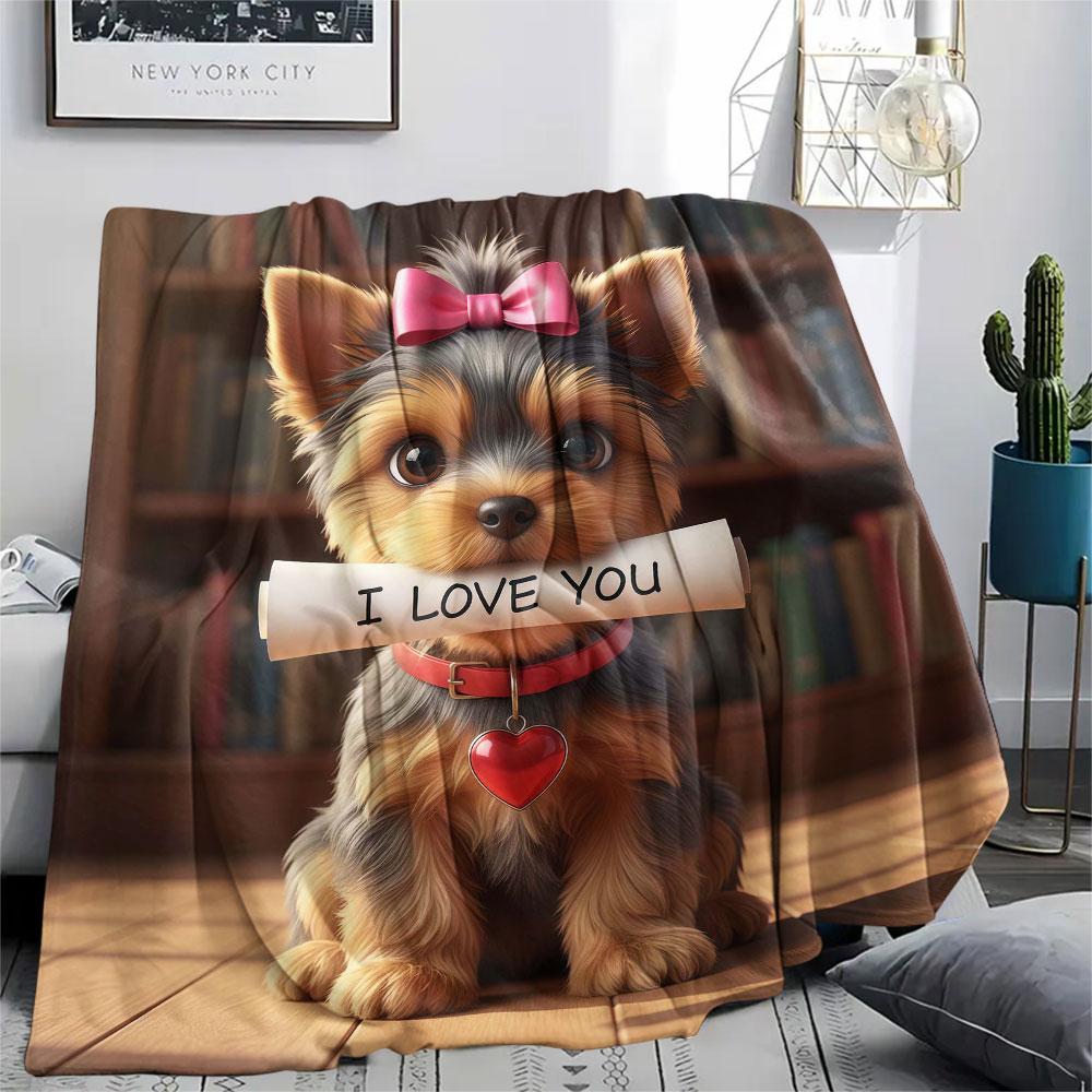 1Pc Iloveyoudog Print Flannel Blanket, High Quality Comfortable for All Seasons, Home Decor, Warmth and Comfort, Perfect for Christmas Gifts