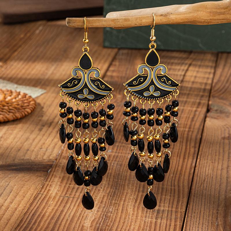 Fashion Ethnic Vintage Bohemian Waterdrop Drop Dangle Tassel Earrings Woman Beads Handmade Female Jewelry Wedding Earrings Gift