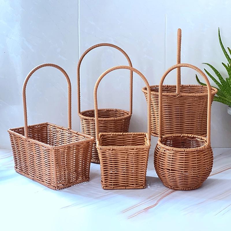 Willow Woven Braided Gift Basket Portable Decorative Flower Basket with Handle For Easter, Baby Shower, Wedding Flower Girl