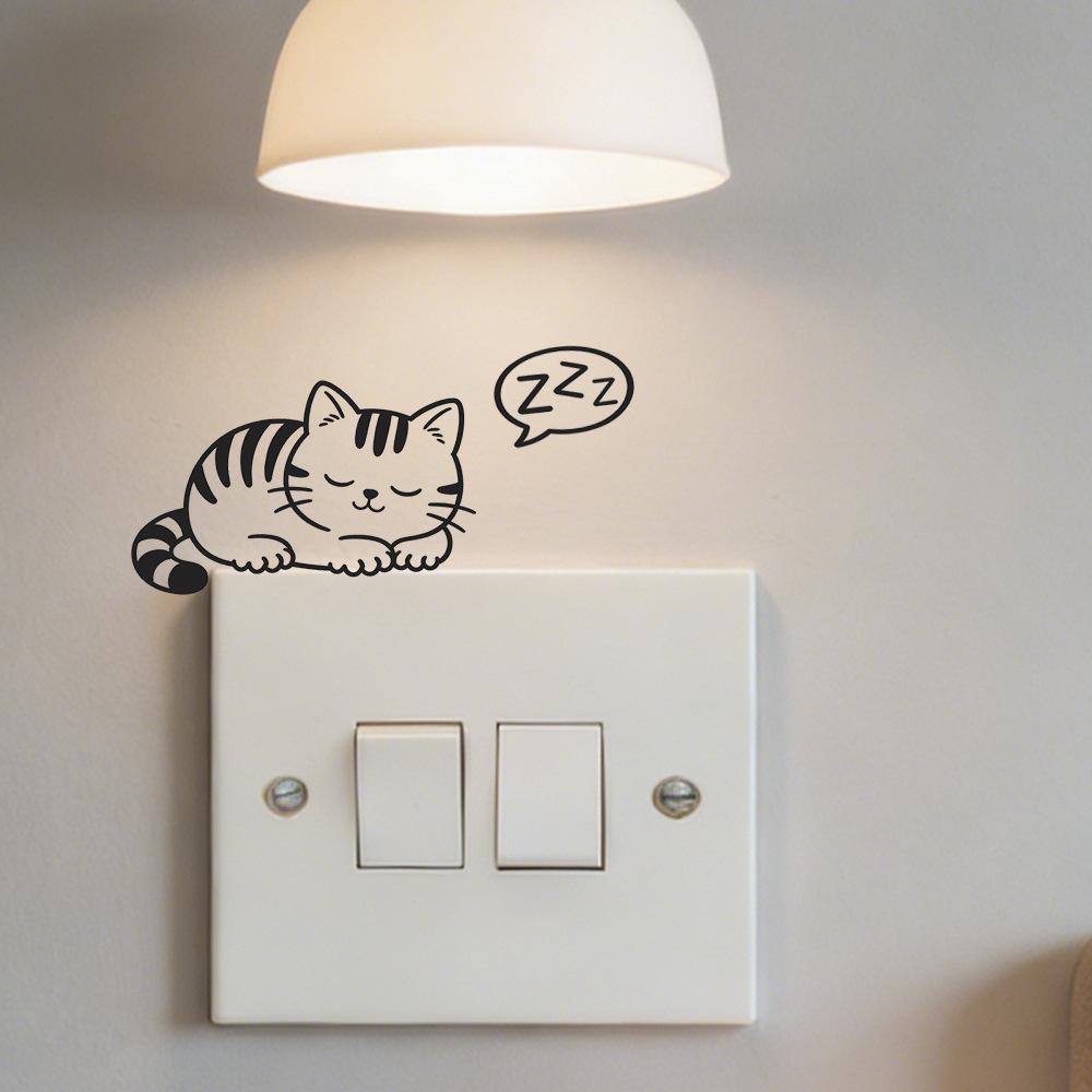 Cartoon Sleepy Cat Bedroom, Living Room, Entrance Hall, Home Decor, Wall Beautification, Decoration Stickers for Switches
