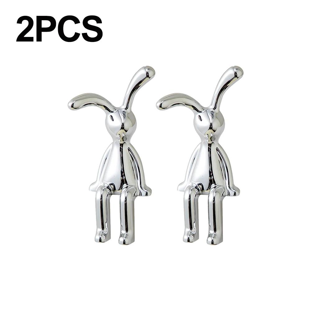 1-6PCS Rabbit Animal Decor Modern Style Cartoon Bunny Sculptures Silver Nordic Rabbit Statue Living Room Decoration