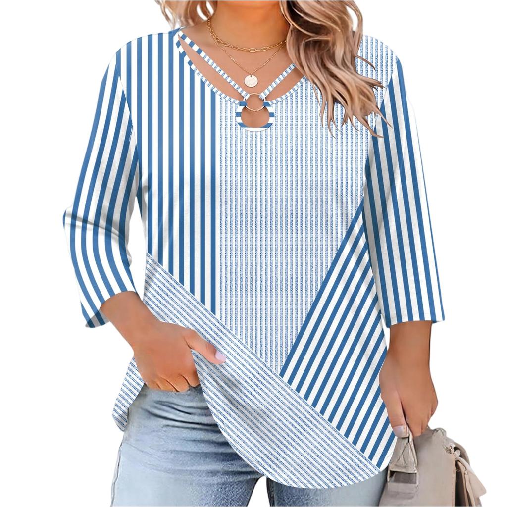 Women's Floral Print Three-Quarter Sleeve Top, Plus Size Casual Blouse