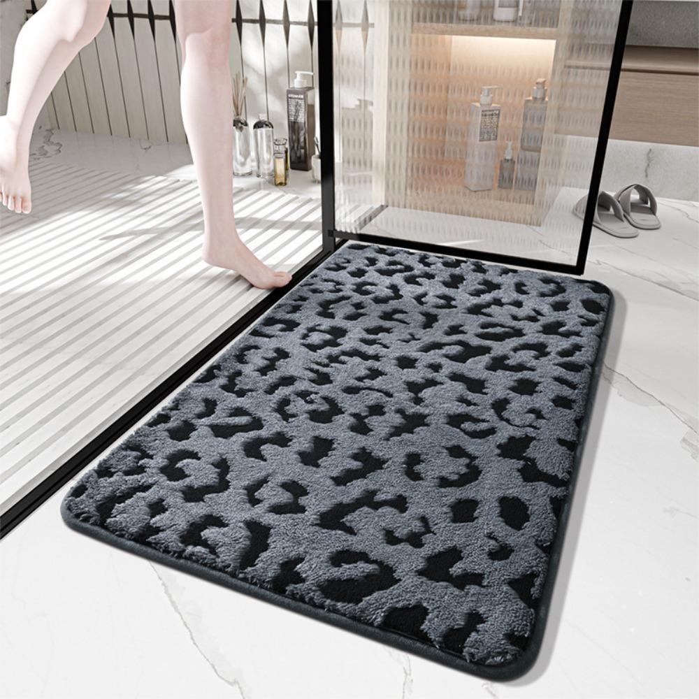 Leopard Print Sponge Bathroom Cashmere Thickening Mat Bath Non-slip Carpets In Wash Basin Bathtub Floor Rug Shower Room Doormat Memory Foam 3D Pad