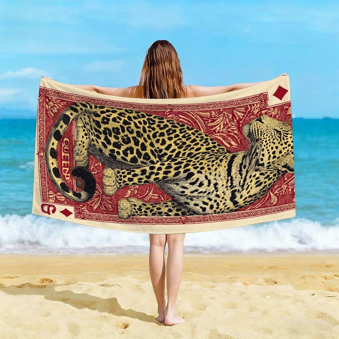 Lang Pattong White 1 Queen Leopard Beach Towel Single Sided 2D Print Soft Microfiber Beach Towel Beach Pool Spa Bathroom Retro Decor Bold Vibe Gift