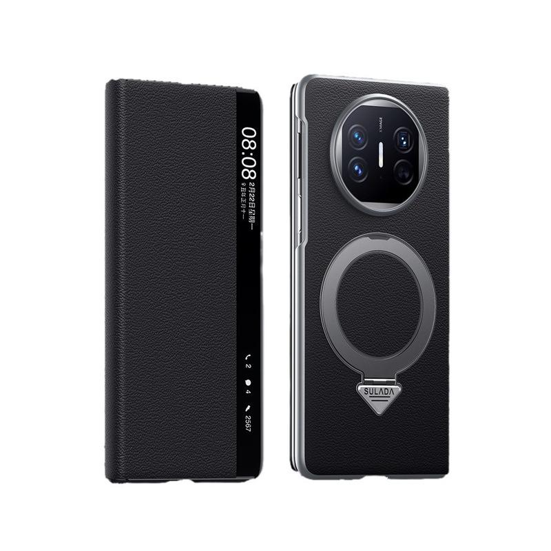 Suitable for Huawei Matex6 Mobile Phone Case Smart Window Bracket Magnetic Suction X5 Anti-fall MateX3 Flip Cover Men's Leather Case