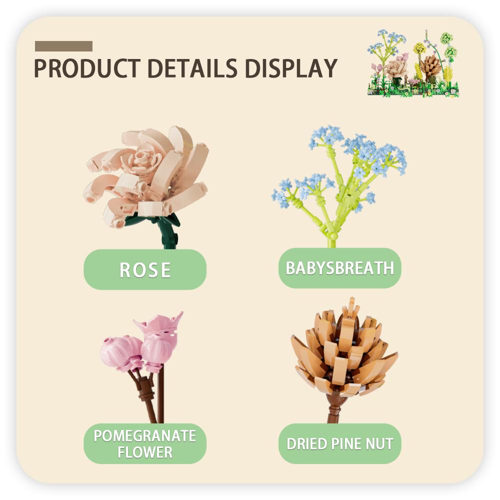 Micro Flower Building Blocks Mini Bricks Particles Eternal Life Flowers Home Decoration Assembling Puzzle Toy with Acrylic Cover