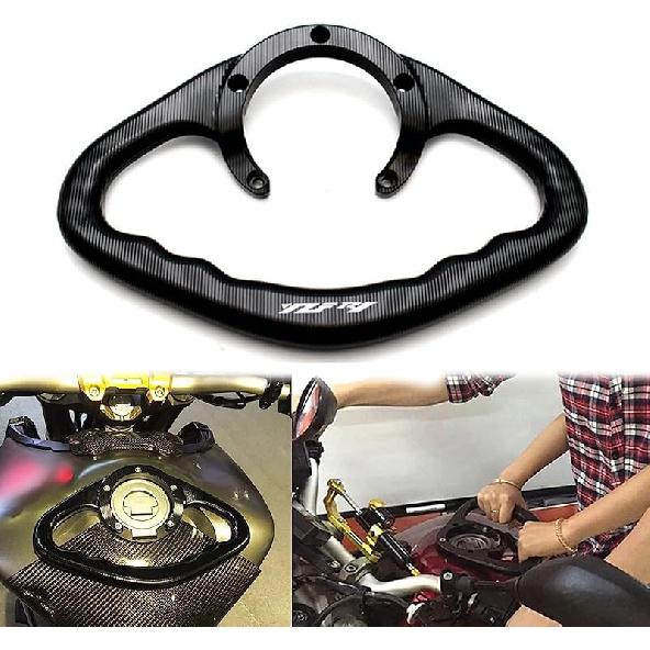 Motorcycle Passenger Handgrips Bar Grip Fuel Tank Armrest Grab Compatible with Yamaha YZF R1 YZFR1 1998-2014 Aluminum Accessories (Black)