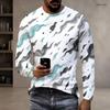 Men Plus Size Round Neck Long Sleeve Printed White T Shirt Casual Pullover