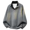 Men Color Block Stand Collar Half Button Loose Sweatshirt