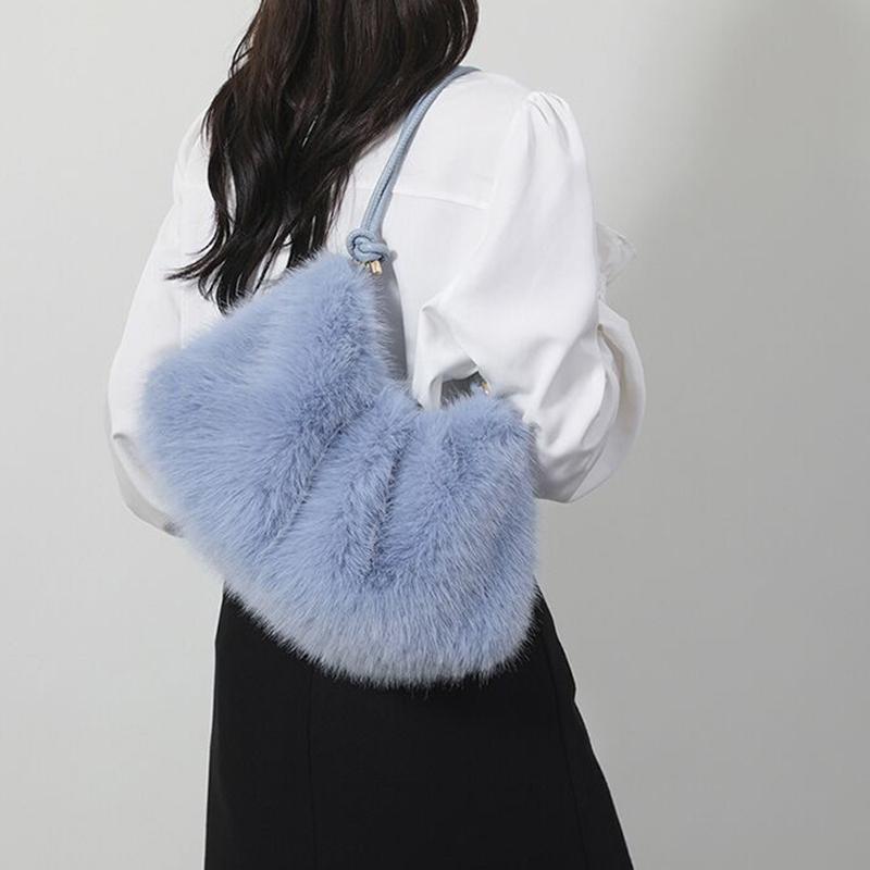 Yogodlns Women's Autumn and Winter Handbag Imitation Fur Fashion Hundred with Plush Bag Solid Color Large Capacity Zipper Shoulder Bag