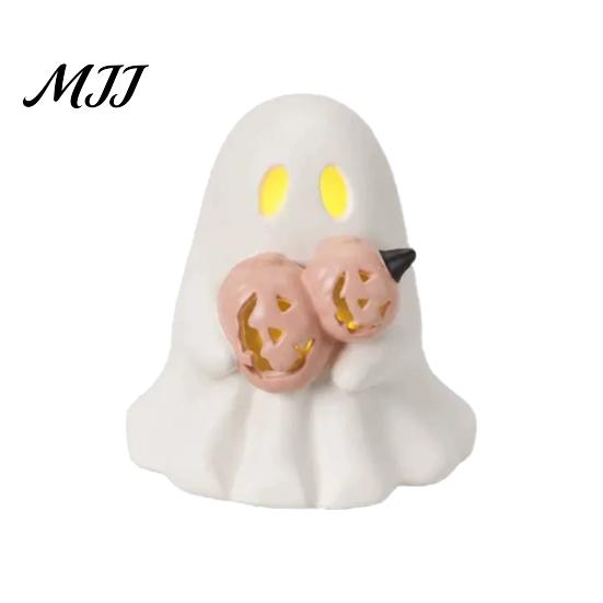 Non Scary Halloween Decoration Ghost Decoration, Light Up Cute Spooky Figurine with Pink Room Decor Pumpkin/Lantern for Table Tiered Tray Fireplace