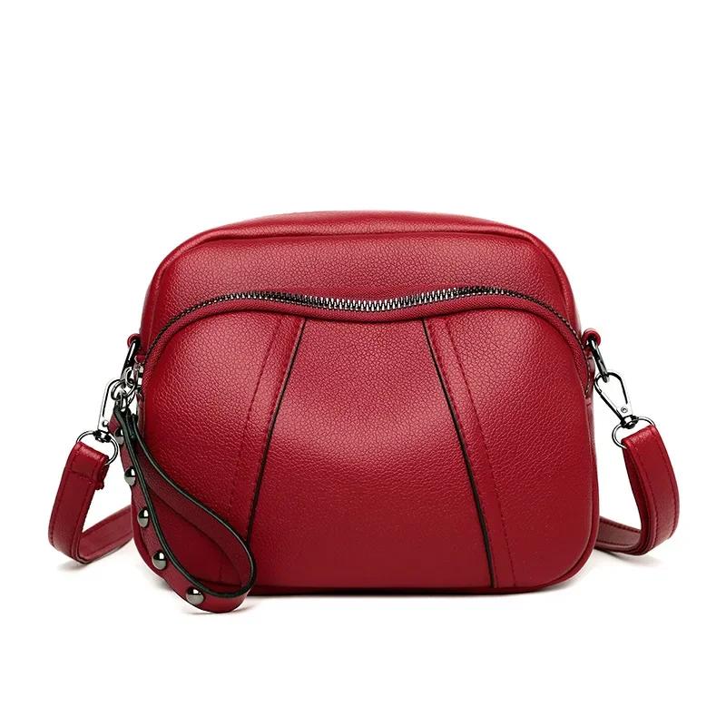Solid Color Fashionable Rivet Zipper Women'S Mobile Phone Bag Simple Soft Leather Shoulder Crossbody Small Square Bag Handbag