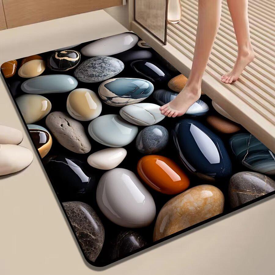 

3D коврик из диатомовой земли с текстурой гальки, быстро впитывающий, нескользящий, водопоглощающий для ванной комнаты, кухни, прихожей, пола и туалета. 40x50