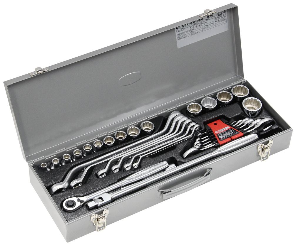 TONE Combination Tool Set 33 Pieces K20, 12.7mm (1/2") Drive, Silver,