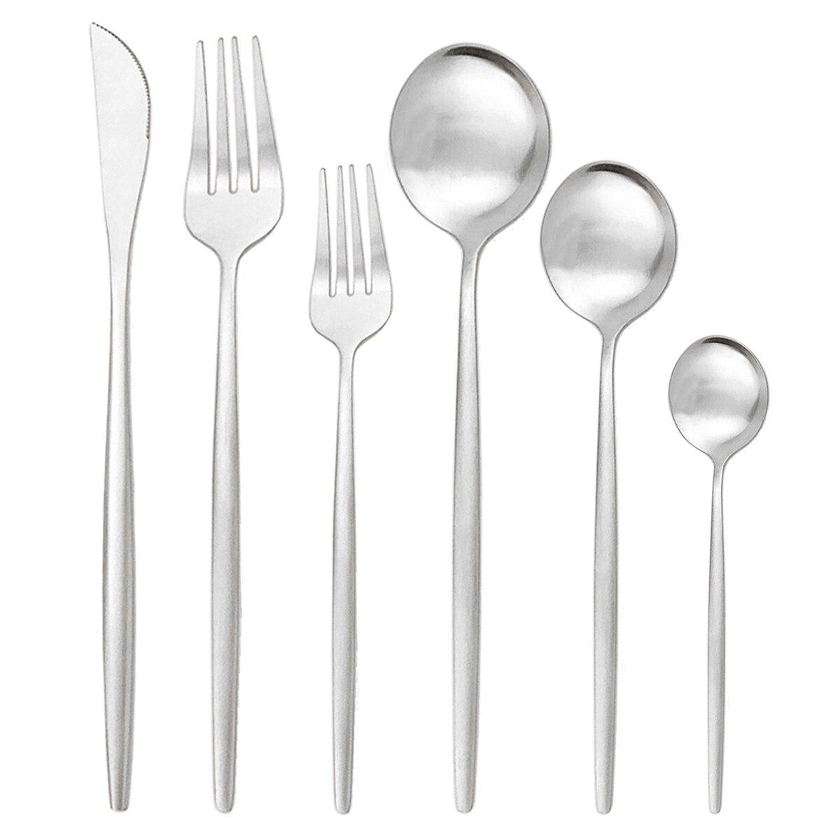 

36 шт./компл., набор столовых приборов из красного золота, нож из нержавеющей стали, десертная вилка, чайная ложка, столовое серебро, кухонные столовые приборы, набор столовых приборов серебряный