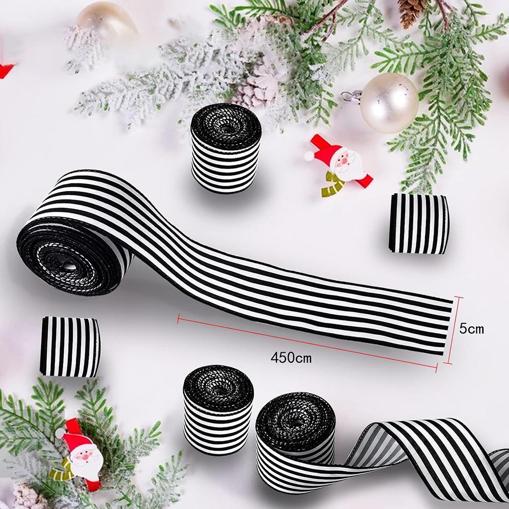 5 Γιάρδες/455ΕΚ Ριγέ Κορδέλα Ασπρόμαυρη Διακόσμηση Συσκευασίας Δώρου Δαντέλα Διακοσμητική DIY Χριστουγεννιάτικο Πάρτι Διακοπών Χειροτεχνίες