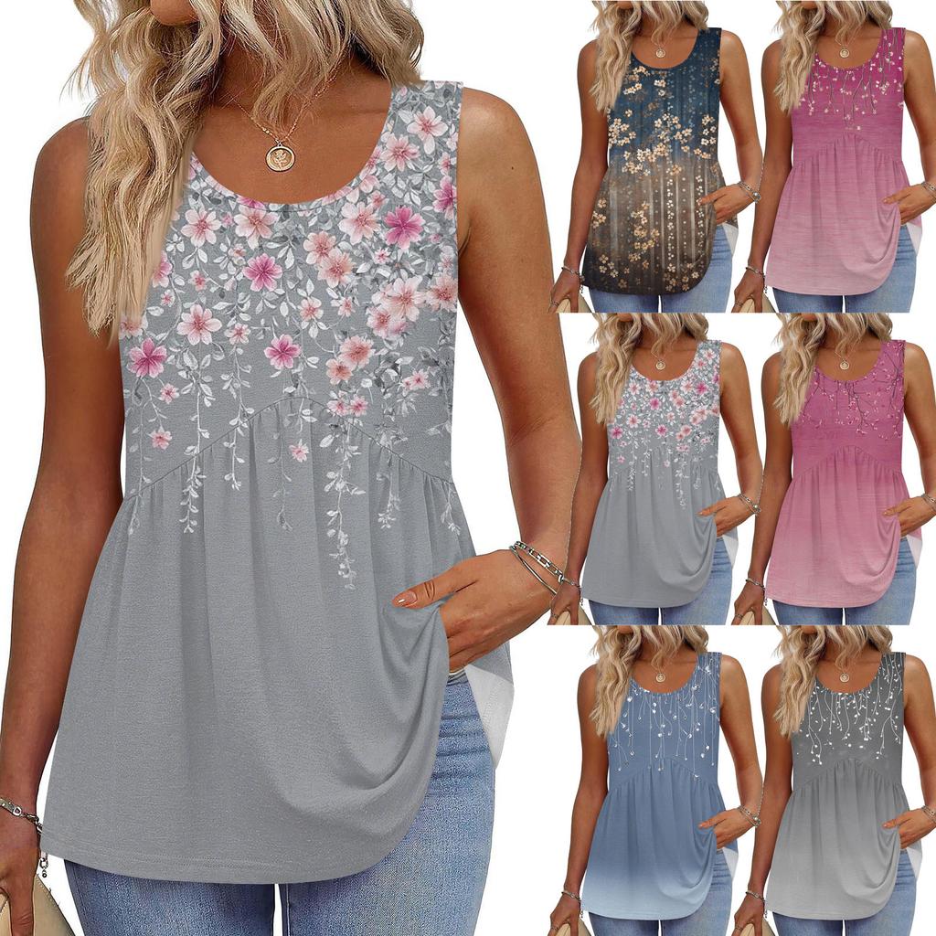 Tanktop mit quadratischem Kragen, bedruckt, lässig, lockere Passform, ärmelloses Shirt