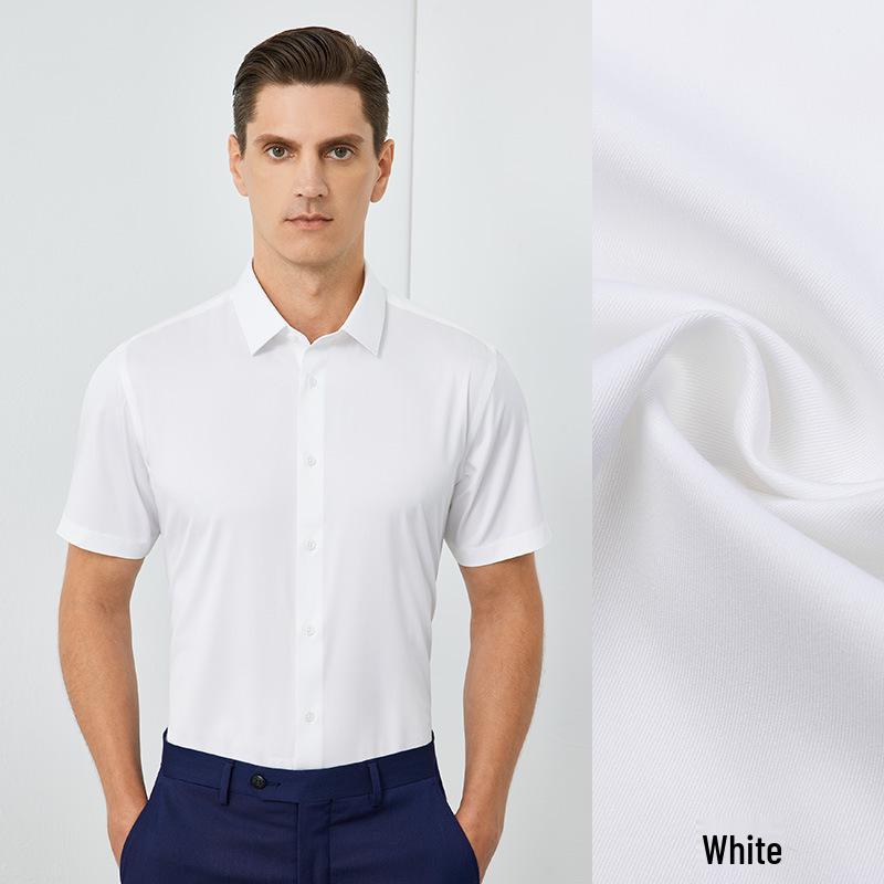 Men's Pure White Non-Iron Long-Sleeve Shirt: Stain-Resistant, Stretch, Professional Business Casual