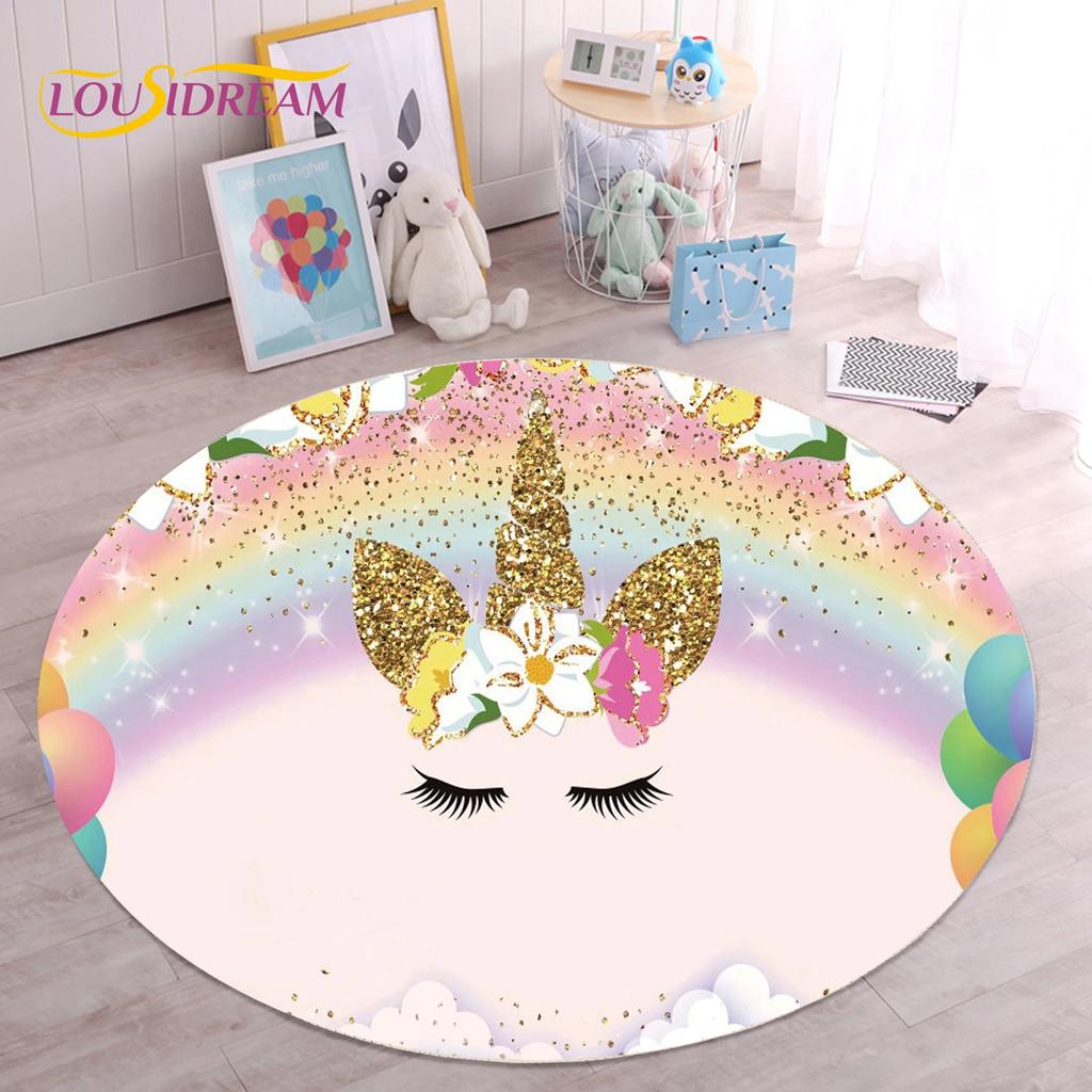 Cute Ballet Girl Ballerina Fairy Unicorn Cartoon Round Area Carpet Rug for Living Room Bedroom Kids Decor,Pet Area Rug Non-slip