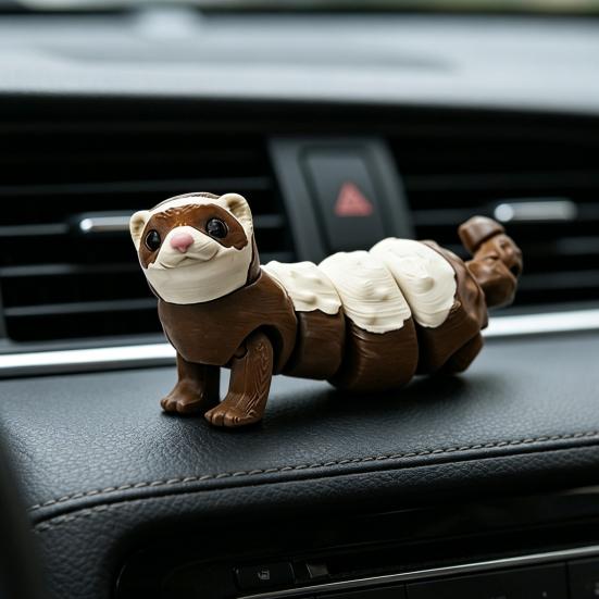 3D Printed Articulated Ferret Toy, Flexible Jointed Fidget Animal Figurine, Cute PLA Desktop Ornament & Car Decor, Stress Relief Kids Gift