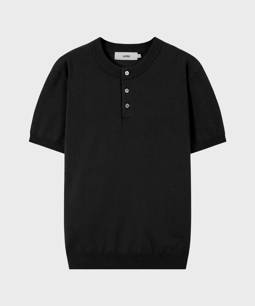 LEIRE Muscle Fit Henley Neck Short Sleeve Knit [Black]
