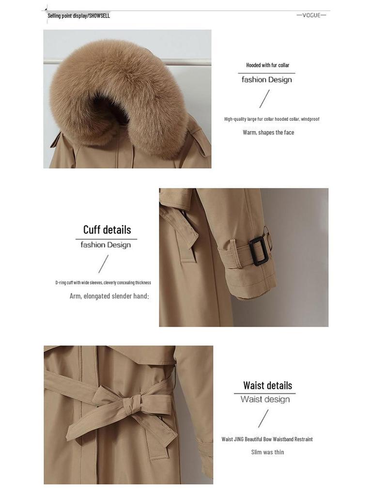 Women's Korean Style 3-in-1 Reversible Long Cotton Parka with Removable Liner and Slimming Waist