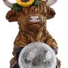 Cow Statue Ornament with Solar Lights Gifts Lovely Animal Sculpture Landscape Lamp Accessory for