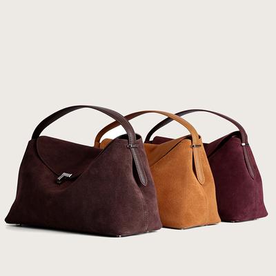 Diseño de Nicho Invierno Nuevo Gran Capacidad Viajero Retro Versátil Cuero de Gamuza Bolso de Hombro Único Cuero Genuino Bolso Cruzado