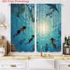 Set Of 2 Flat Printing Curtains Swimming Ocean Blue Pattern Cartoon Style Curtain Polyester Fabri Made