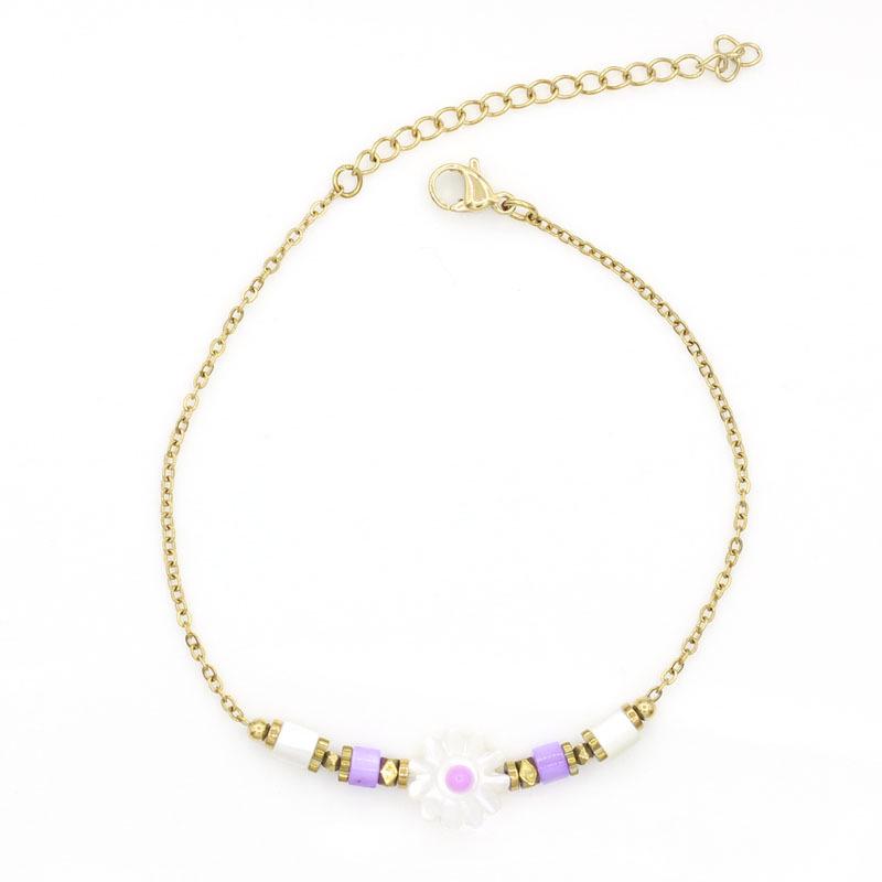 Gold-Plated Stainless Steel Fresh Style Shell Flower Bracelet for Women фиолетовый
