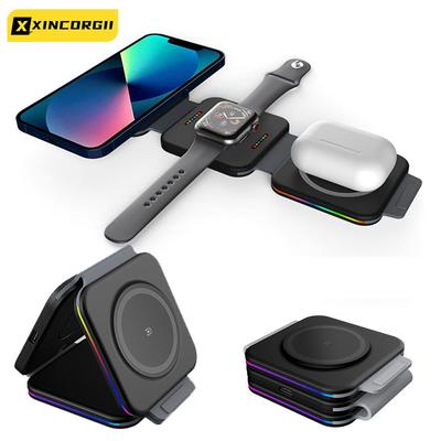 Skládací magnetická bezdrátová nabíječka 3v1 Qi 15W pro iPhone 13/12/11 Pro Max Iwatch 7/6/5 Airpods LED nabíjecí stanice