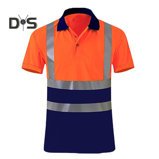 High Visibility Safety T-Shirt Button Lapel Tee Shirt with Reflective Tape Quick-dry Breathable Workwear Security Top for Construction Workers