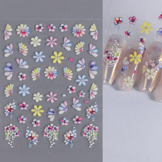 Flower Nail Art Sticker Self-adhesive DIY Home Salon Summer Floral Plants Ladybird 5D Embossed Women Fake Nail Decoration Decal